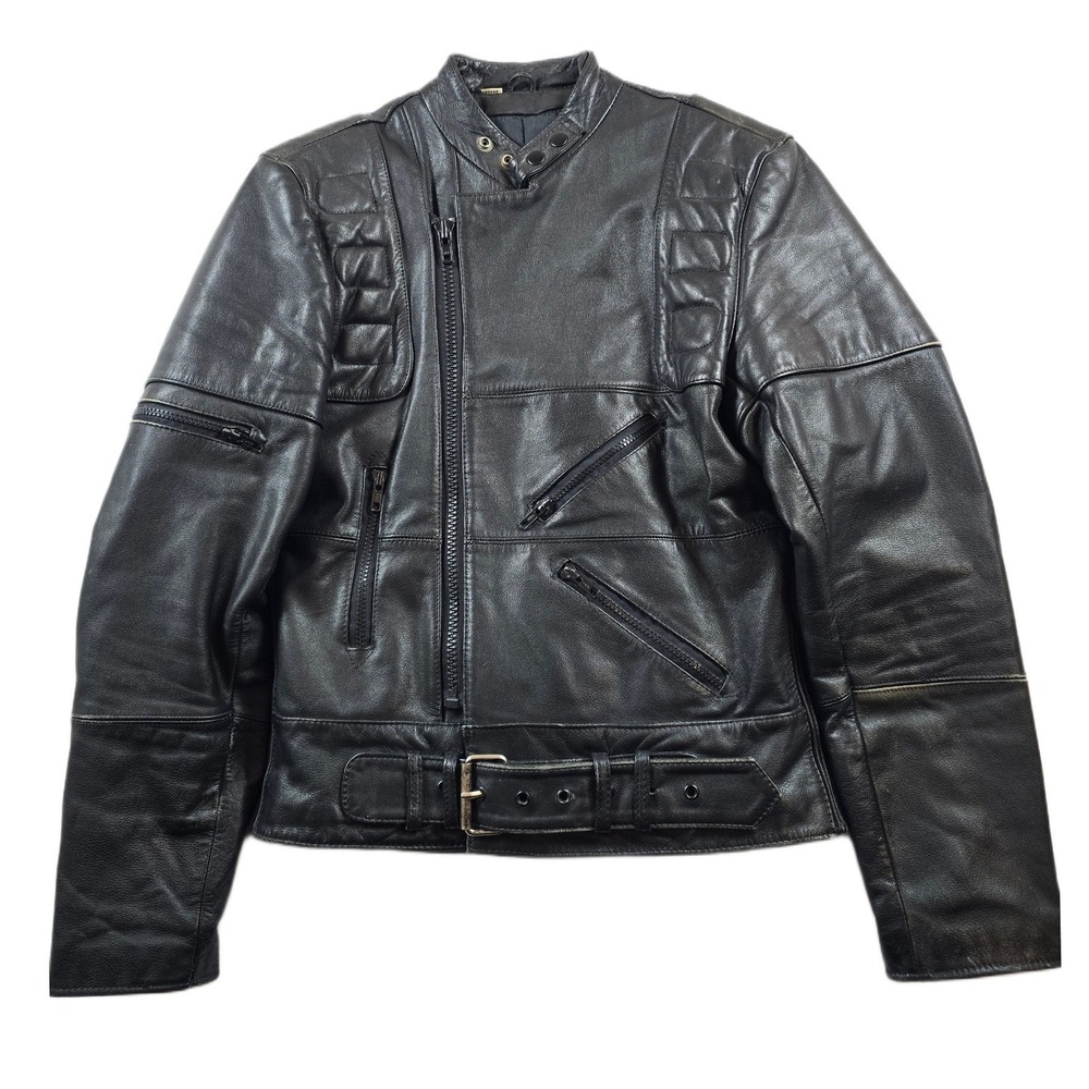 Vintage Wilsons Leather Motorcycle Jacket Mens Small 36 Black Padded Thick Heavy